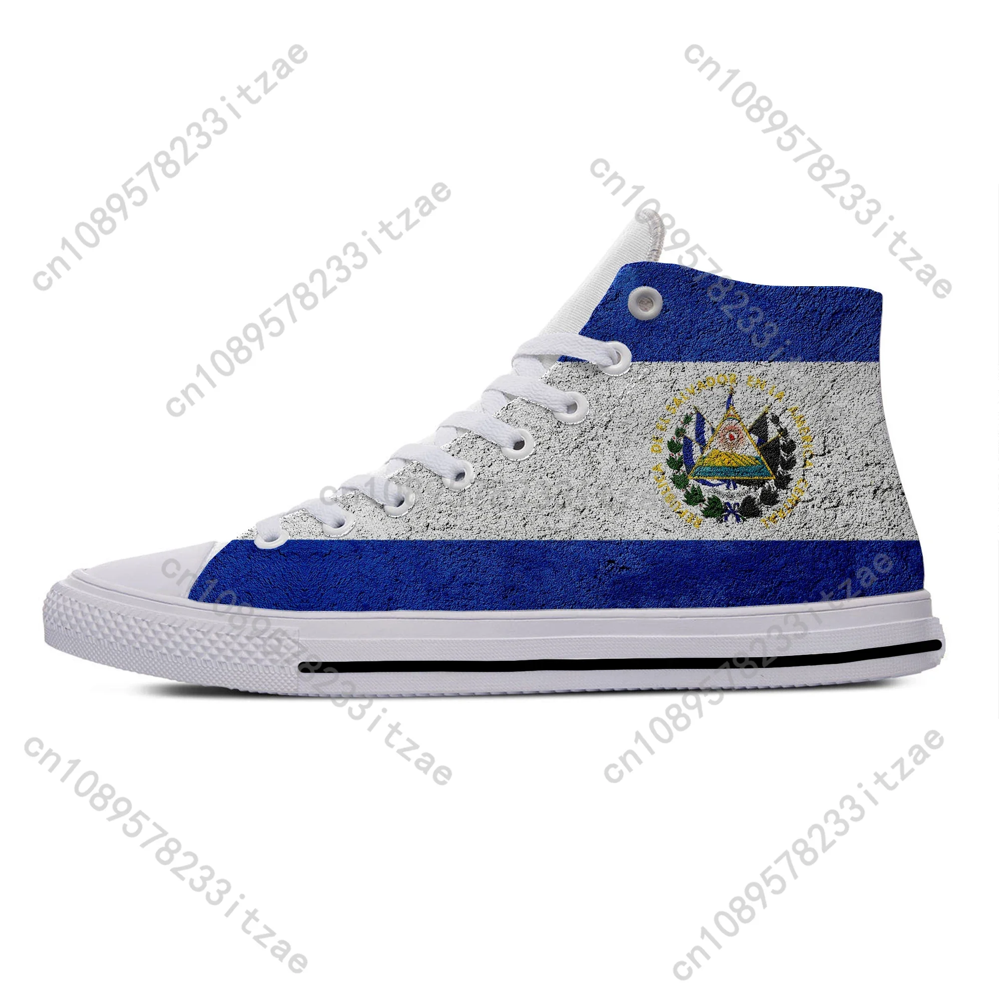 Hot Summer El Salvador Flag Popular Funny Novelty Casual Board Shoes High Top Lightweight Breathable Men Women Latest Sneakers