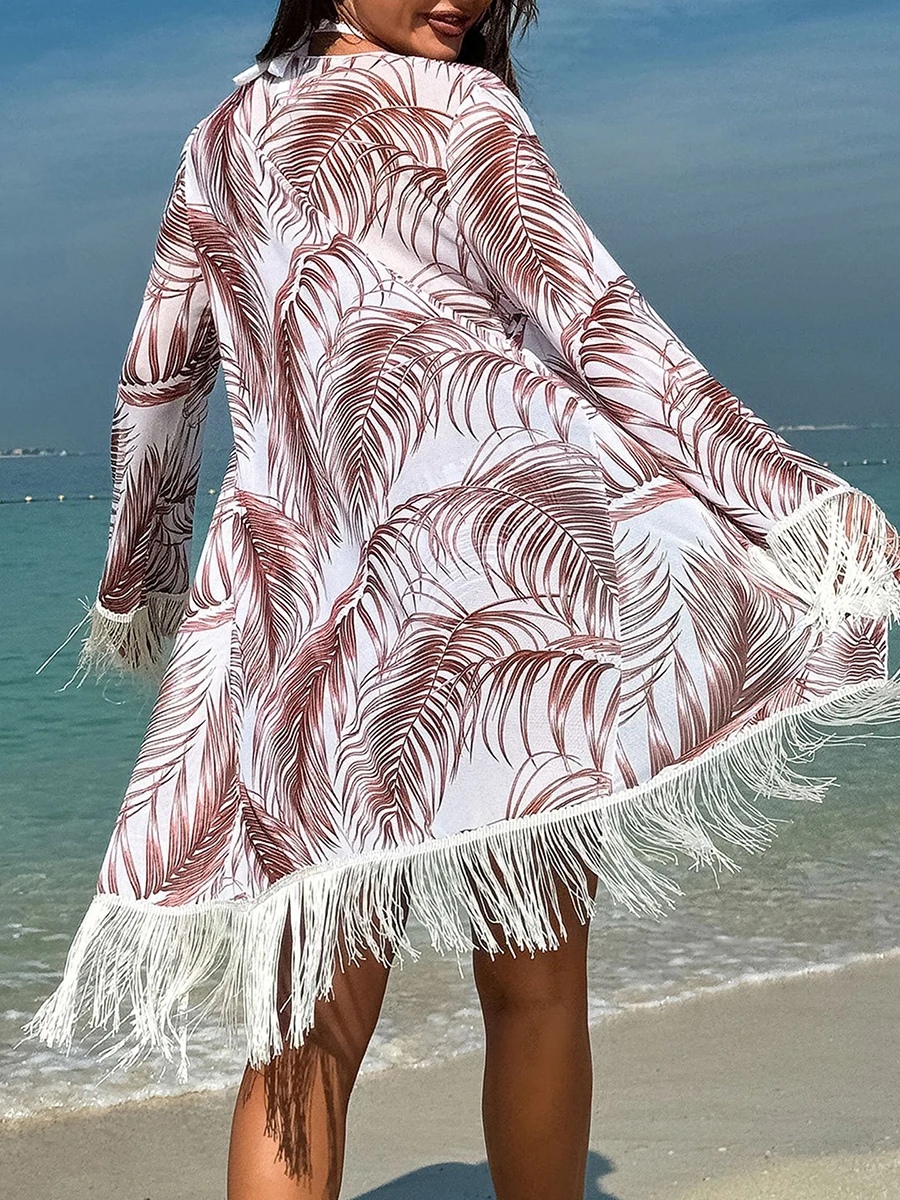 3 Piece Print Halter Bikini 2026 Women With Kimono Padded Swimwear Bandage Swimsuit Female Beachwear Bathers Bathing Swimming