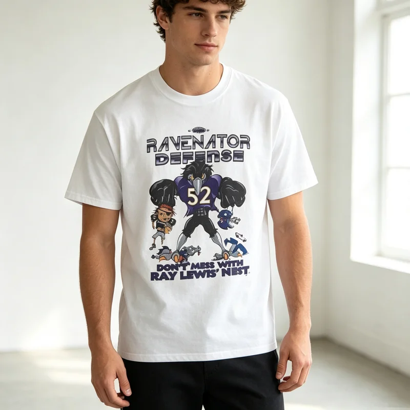 Vintage Raven Football Tee Cartoon Mascot Defense Print Mens Womens Casual Short Sleeve T Shirt Streetwear