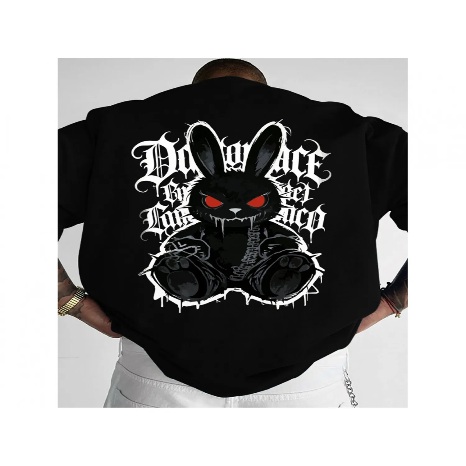 Men's Gothic Rabbit Graffiti T-Shirt - Dark Evil Rabbit Streetwear Tee with Round Neck, Machine Washable Casual Shirt Suitable for - Wear, Urban Fashion Gothic Style Clothing Funny Shirt, Cute Tee,