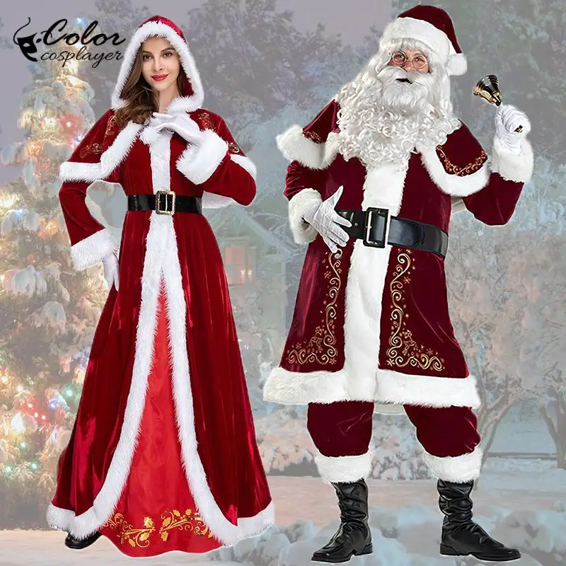 

Color Cosplayer Christmas Dress Set Santa Claus Cosplay Costume Fantasia Adult Suits Holiday Dress Up Party Suit Cos Clothing
