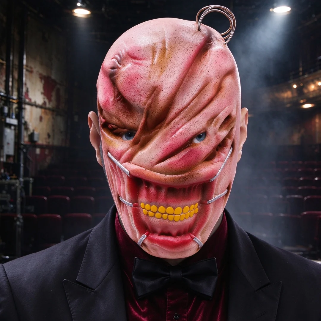 Horror Stitched Mouth Half Face Latex Mask for Halloween Party Haunted House Escape Room Cosplay Costume Prop Creepy Scary Mask for Themed Party Decoration