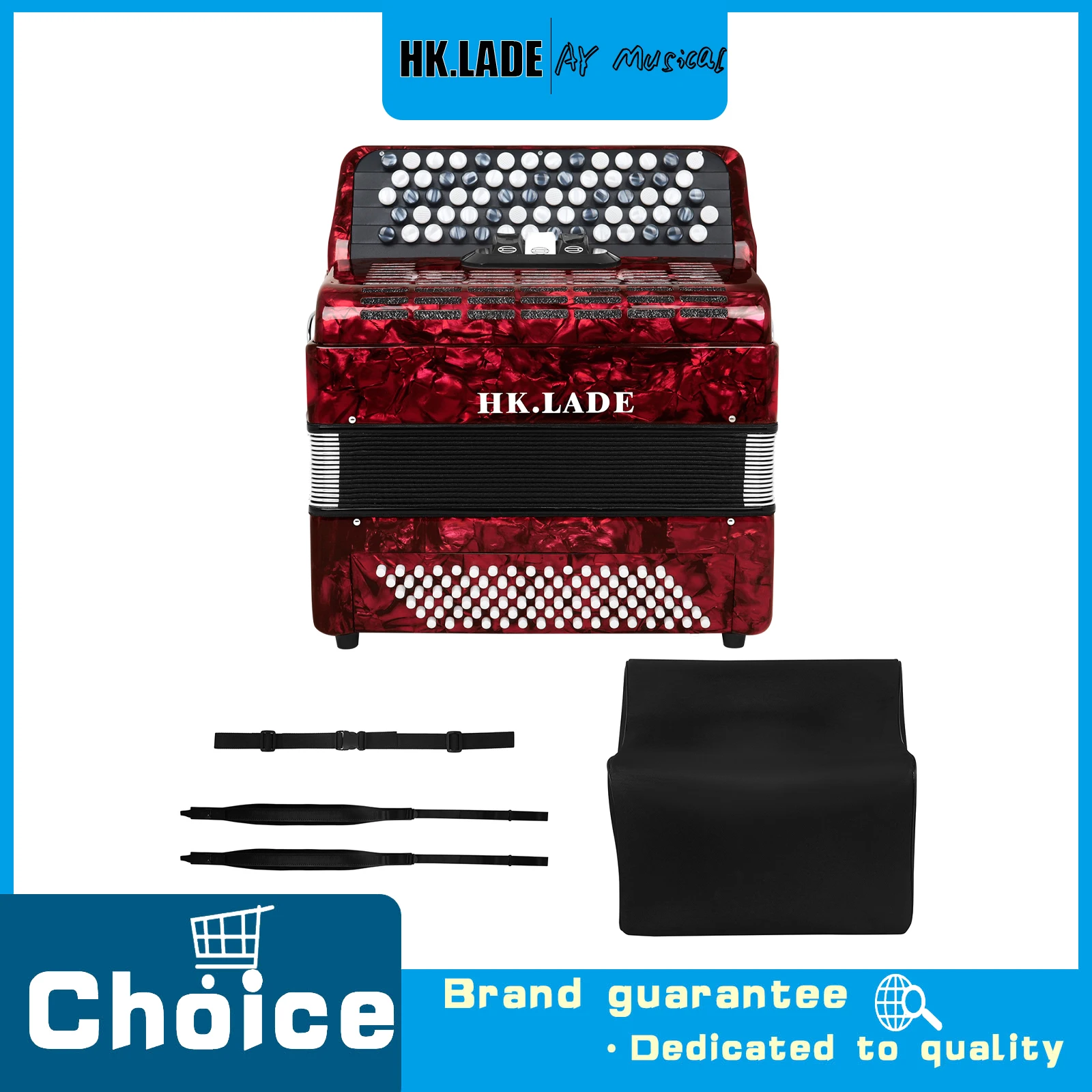 HK.LADE AH-120 Professional Button Accordion 69 Key 96 Bass 3 Tone Regulators Button Type Accordion for Accordion Performance