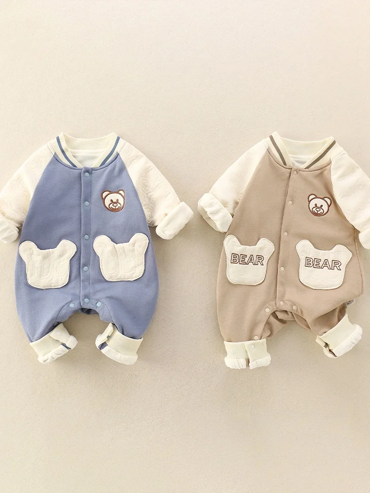 

Новый комбинезон для новорожденных на осень-зиму, теплый, на флисовой подкладке, с мультяшным принтом, комбинезон-человечек Харли