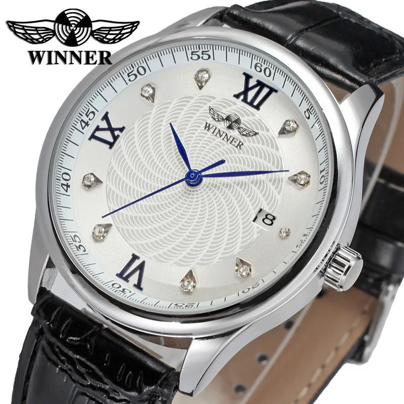 Fashion Winner Top Brand Men's Leisure Hollowed Out Diamond Inlaid Calendar Fully Automated Business Equipment Leather Watches