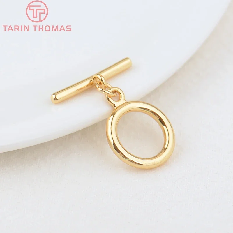 (3318)6 Sets O:14MM T:20MM Hole 2MM 24K Gold Color Plated Brass Round Bracelet O Toggle Clasps High Quality Jewelry Accessories