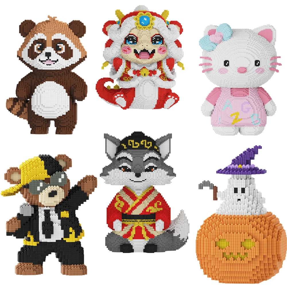 

Cute Cartoon Animal Magic Building Block Snake Bear Tiger Raccoon Model Rabbit Fox Assembled Bricks Toy For Kids Santa Gift