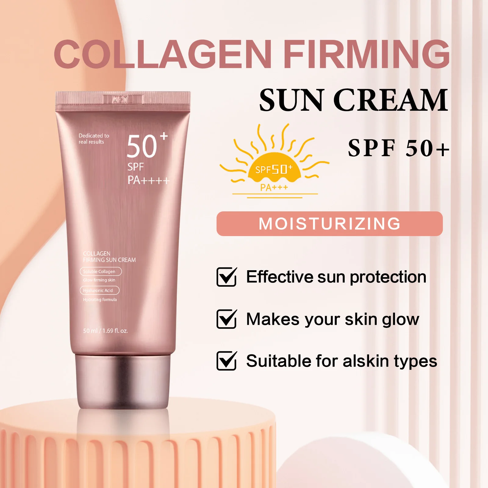 50ml Sunscreen SPF50 PA+++ Waterproof Sunblock Cream Lightweight Non Greasy Face Body Protection