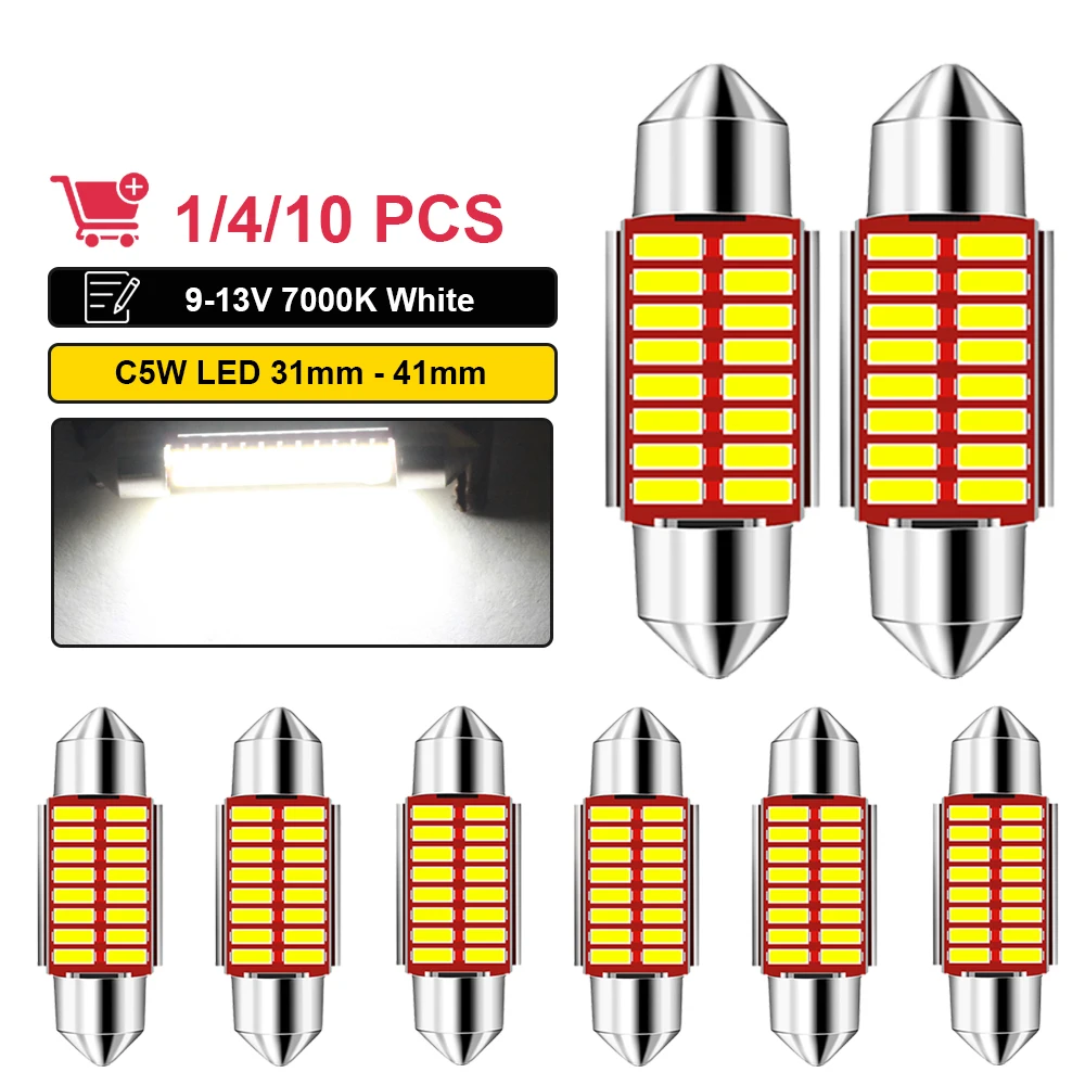 1/4/10 PCS C5W Festoon LED Bulbs Canbus 31mm 36mm 39mm 41mm 12V 4014SMD 7000K White Car Interior Dome Trunk License Plate Lights