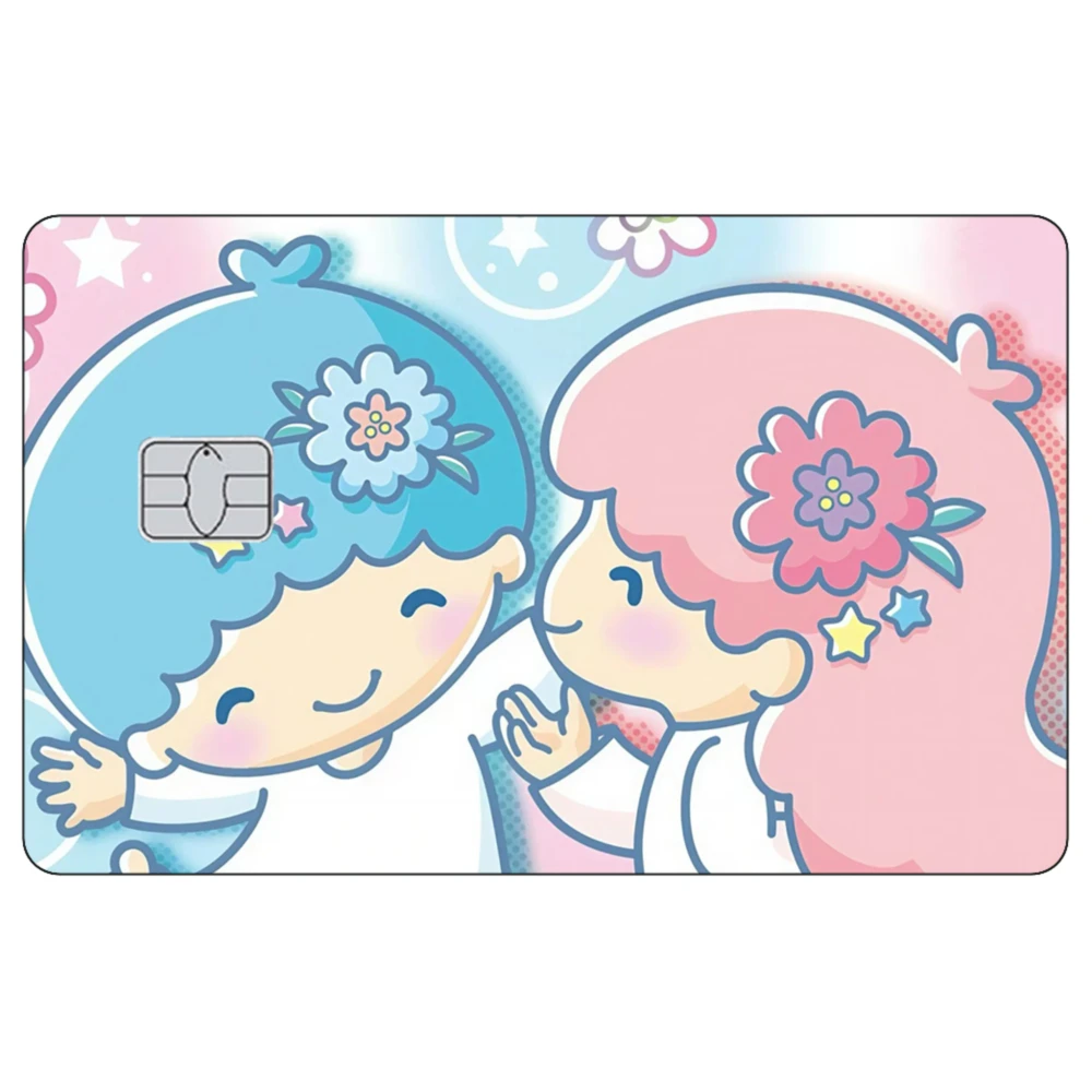 ملصقات Kawaii Little Twin Stars لبطاقة الائتمان للزوجين غير اللامعة مناسبة لبطاقات بنك VISA JCB MasterCard وبطاقات IC الأخرى