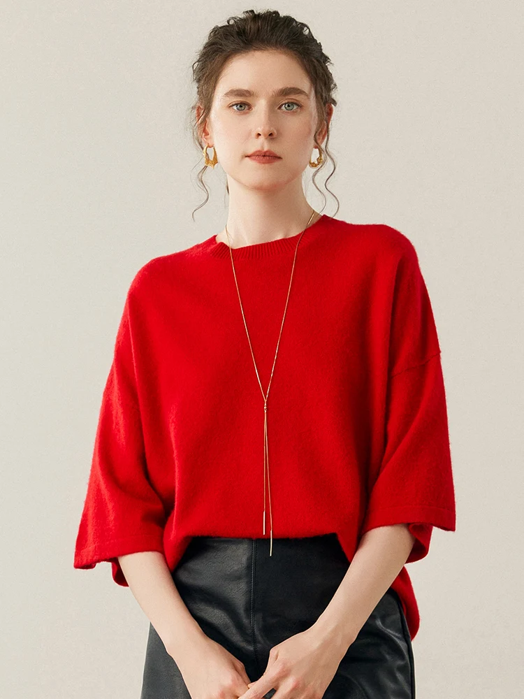 

Женский кашемировый свитер с круглым вырезом, повседневный стильный пуловер, роскошный 100% кашемировый трикотаж, осенне-зимние свободные топы с короткими рукавами