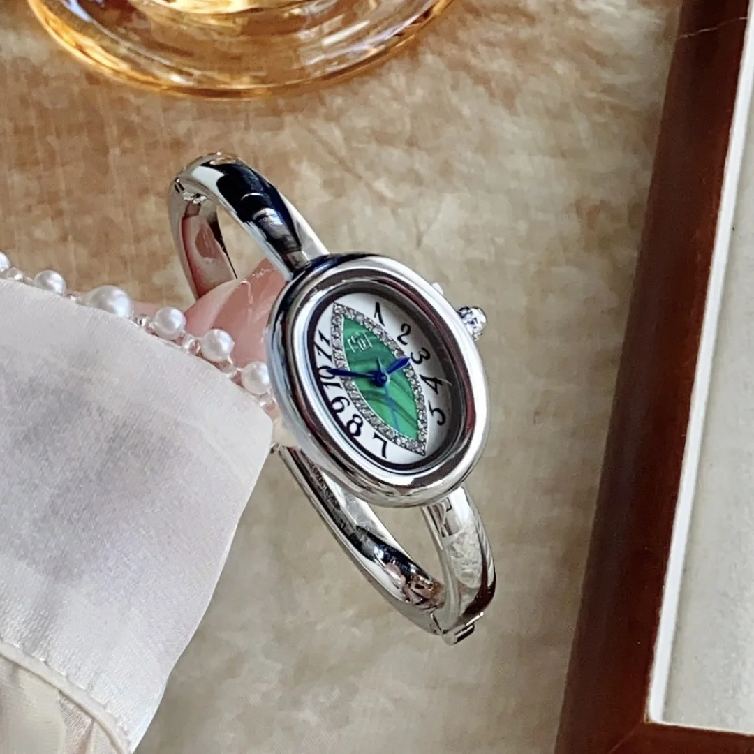 Pulsera de marca, brazalete, reloj dorado, esfera ovalada, relojes de pulsera de regalo para mujer y niña, relojes de cuarzo con correa de acero inoxidable para mujer