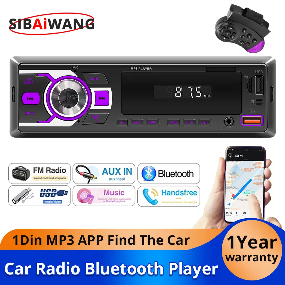 1 Din MP3 Car Radio Bluetooth Multimedia Player Universal Auto FM USB TF AUX Power Protect Stereo Hands-Free APP Find The Car
