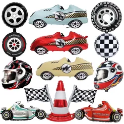 Racing Car Balloon Traffic Cone Balloon Tire Wheel Balloons Black White Checkered Race car Theme Kids Birthday party Decorations