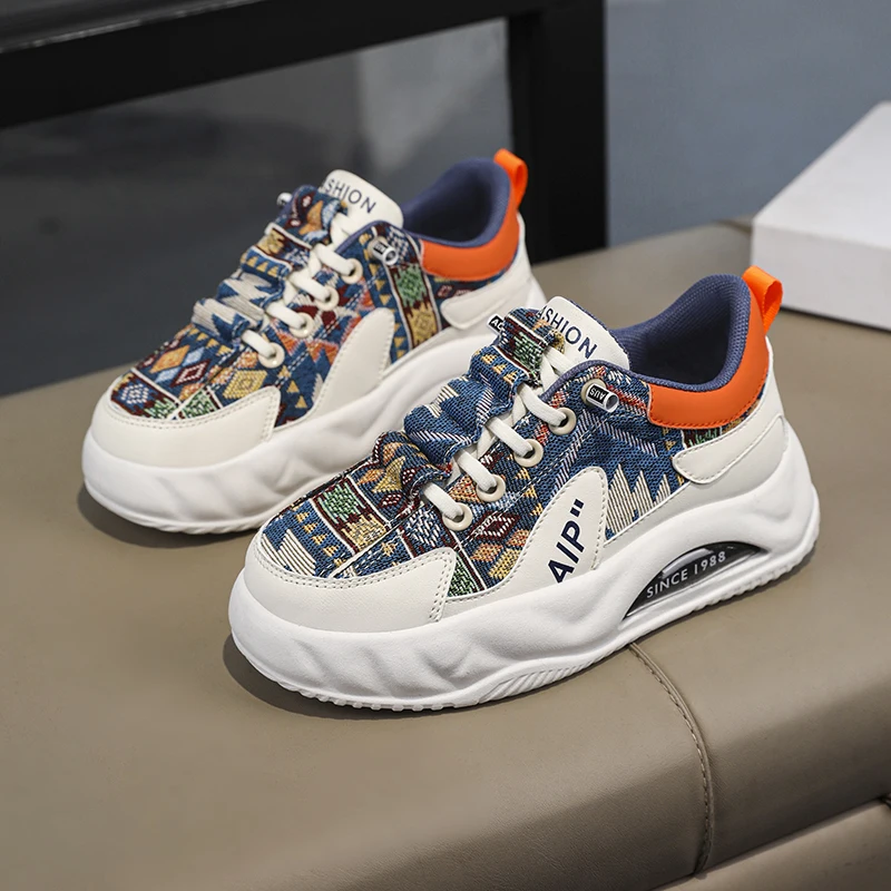 

Детская обувь, новинка 2024, стильные детские противоскользящие туфли на толстой подошве, парусиновая дышащая спортивная обувь для больших детей для мальчиков