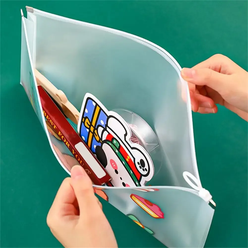 File Folder High Capacity Waterproof Transparent Visual File Organizer Cartoon Christmas Student A4 Zipper Bag School Supplies