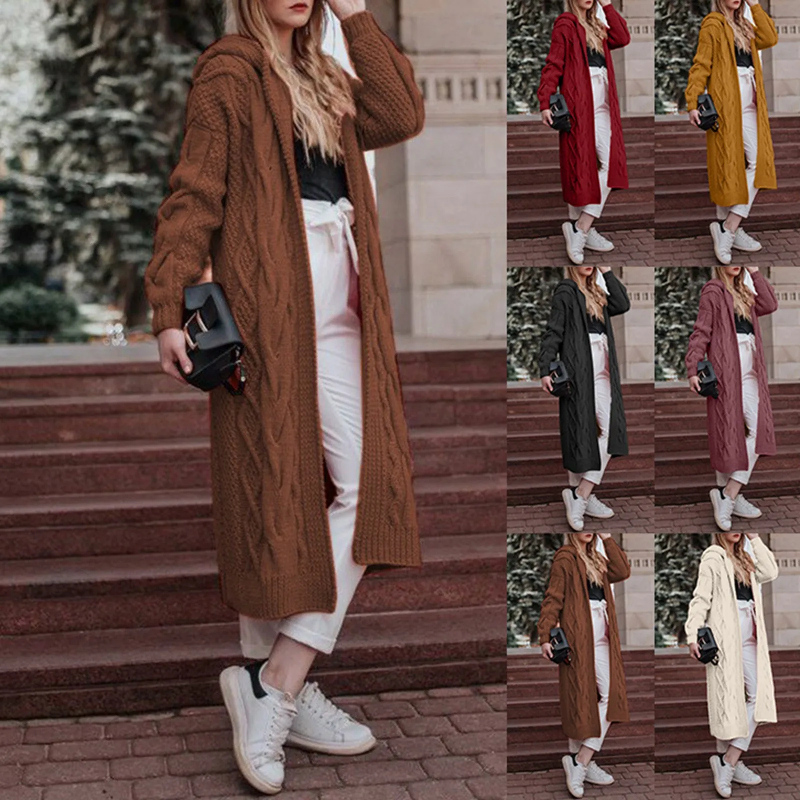 Oversized S-5XL Women Loose Knitted Sweaters Autumn Winter Thick Long Sleeve Pocket Button Knitted Long Cardigan Coats