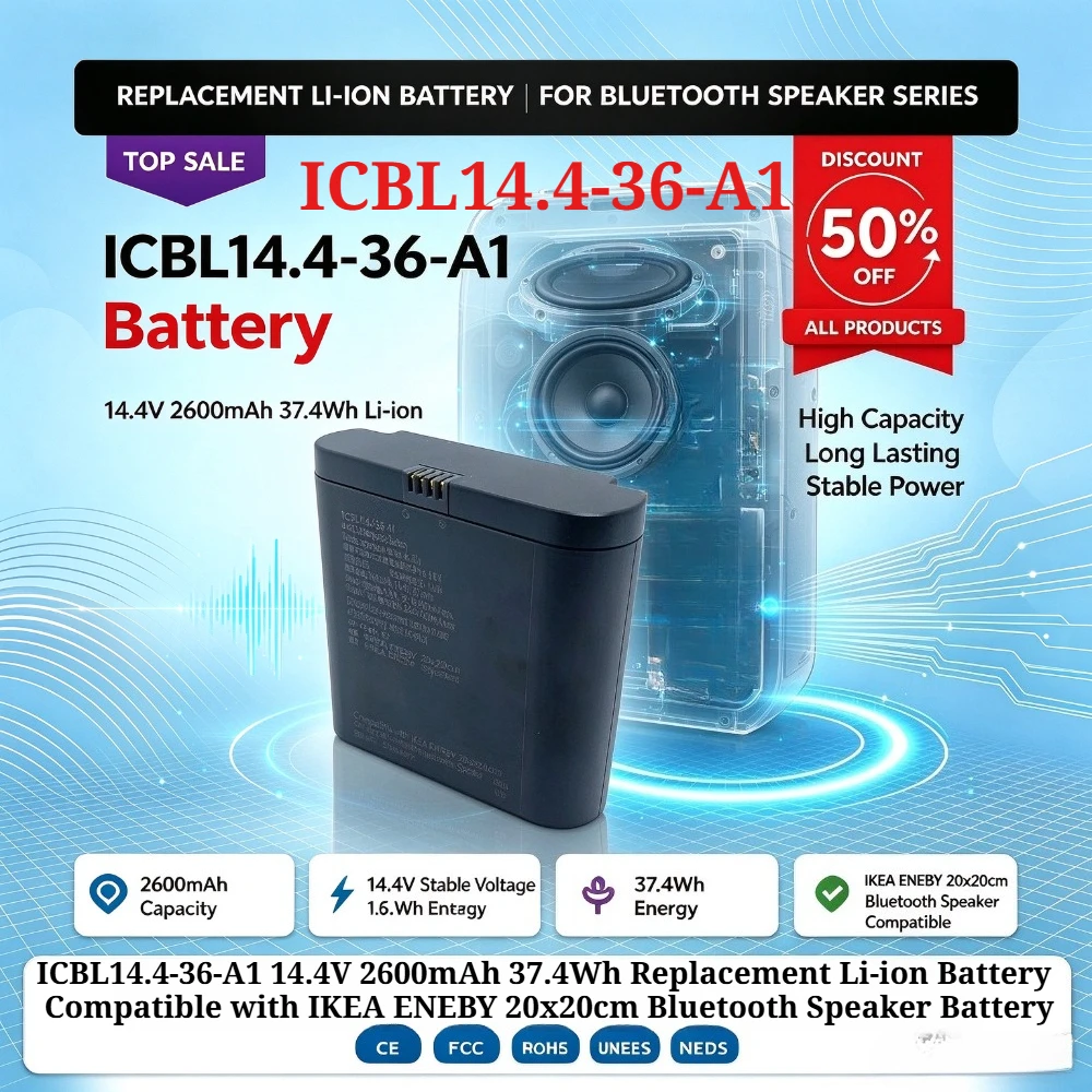 ICBL14.4-36-A1 14.4V 2600mAh 37.4Wh Replacement Li-ion Battery  Compatible with IKEA ENEBY 20x20cm Bluetooth Speaker Battery