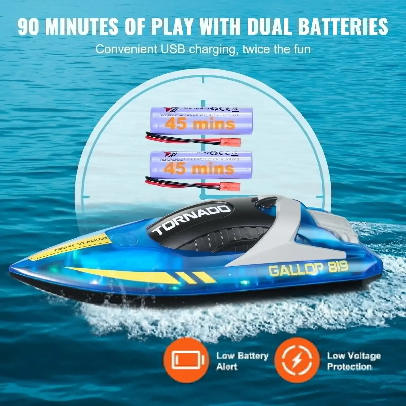 Perahu RC Perahu Balap Remote Control 2.4 GHz 12 km/jam Hadiah Anak Dewasa Biru