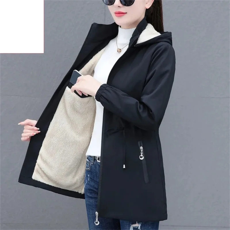 2023 Women Casual Loose Fitting Plush Thick Coat Female Mid Length Westernized New Autumn And Winter Windbreaker Warm Jacket Top