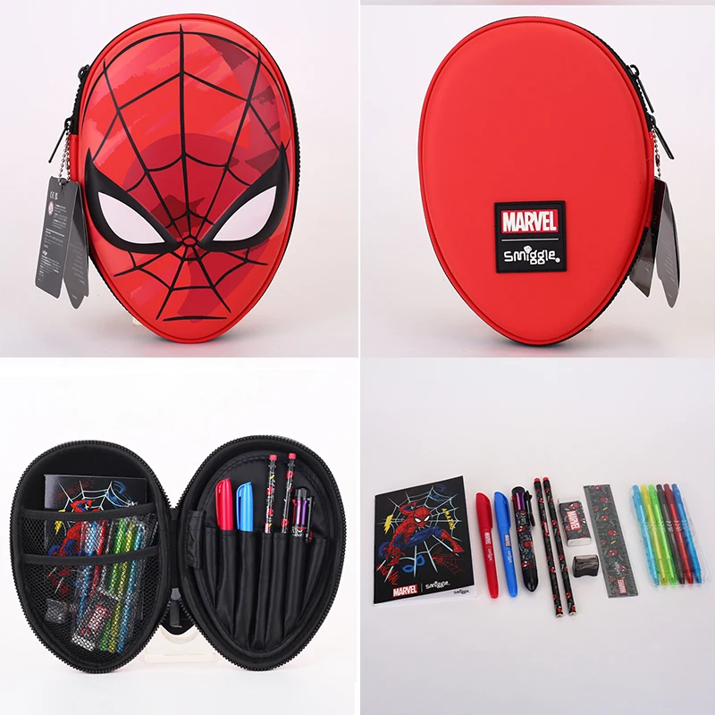 Marvel Smiggle Superhero Boys Spiderman Student Pen Box Pencil Ball Pen Ruler Set Gift Box