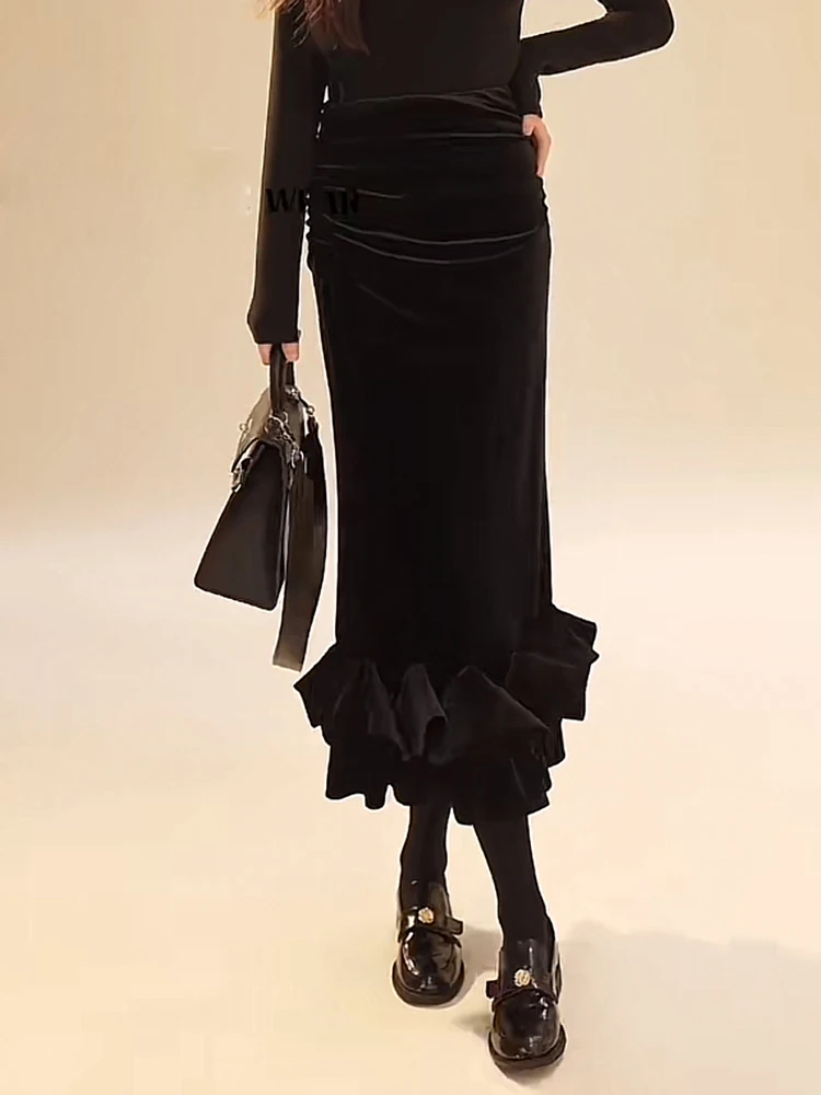 

Женская бархатная юбка Oajer Flagip Store с высокой талией, дизайн «рыбий хвост», сексуальная, осенне-зимняя, из полиэстера, миди