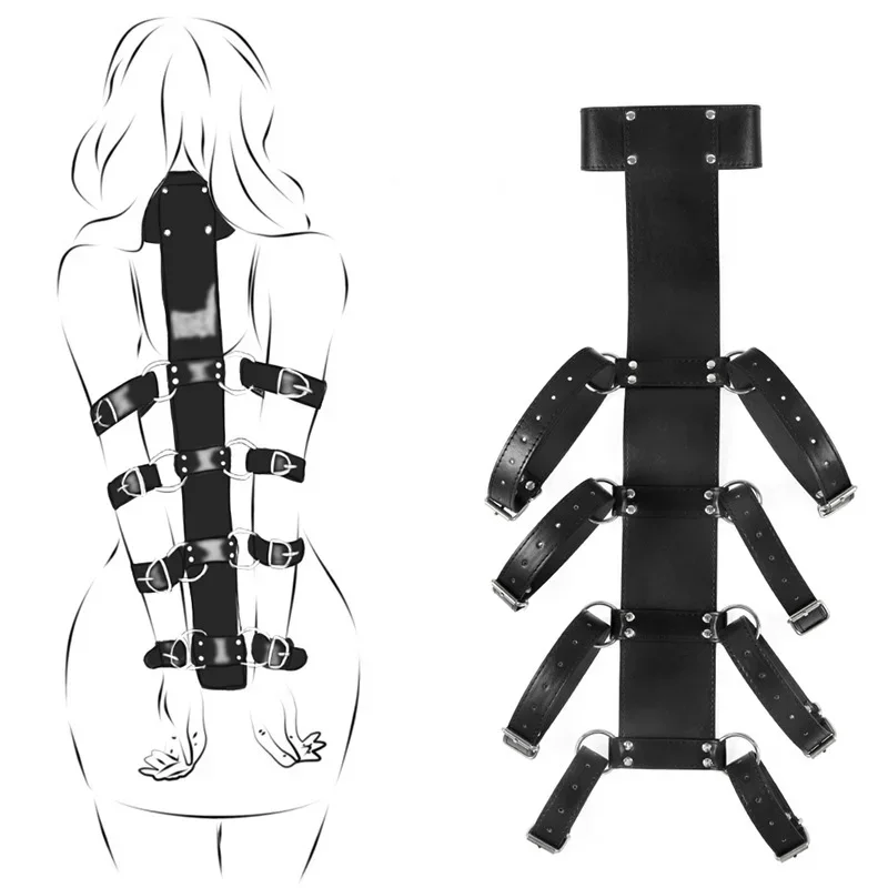 

Bdsm Bondage Black Belt Full Body Leather Restraint Straps Hand Behind Back Bondage Arm Body Binder Glove Sleeves Sex Bandage