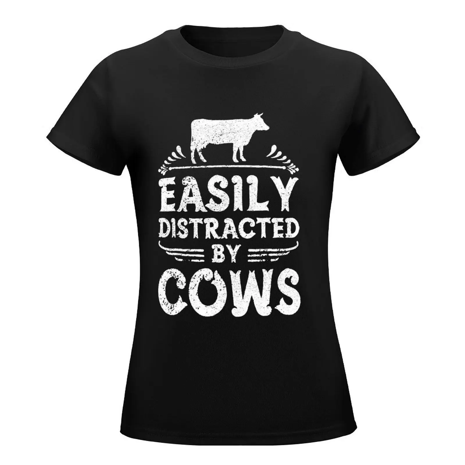 Easily Distracted By Cows Trending Funny Cow Farmer Gifts T-Shirt aesthetic clothes animal print Woman fashion