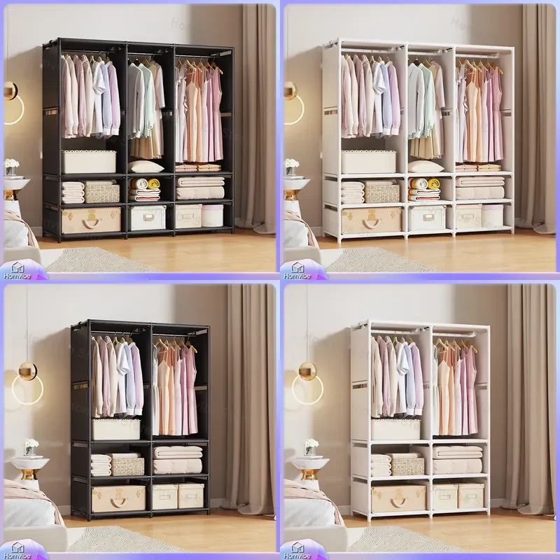 Simple Wardrobe Closet Portable Clothes Storage Organizer Dustproof Fabric Cabinet Bedroom Furniture Shelf Rack for Rental