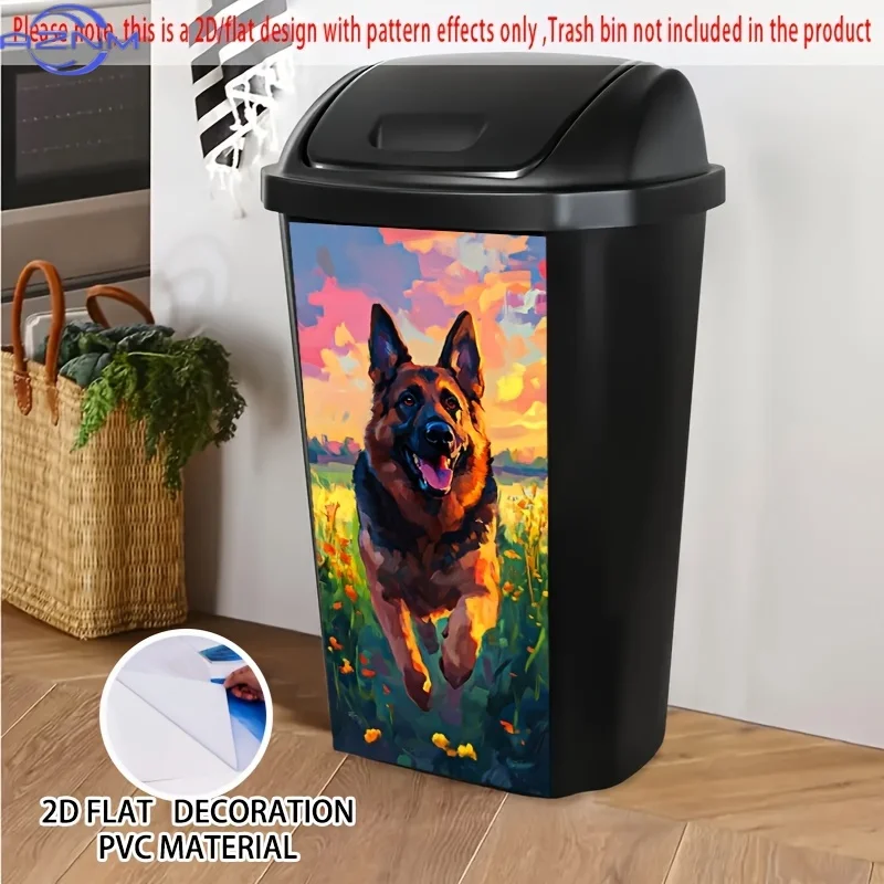 1pc of 2D Flat Stickers Featuring a Running German Shepherd Design, Self-Adhesive for Dustbins. These PVC Decorative Stickers