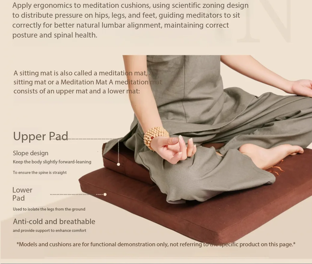 Oriental Suzhou Embroidery Lotus Low Zafu Zen Meditation Cushion Extra Thick Anti-slip Sitting Pouf for Indoor Yoga