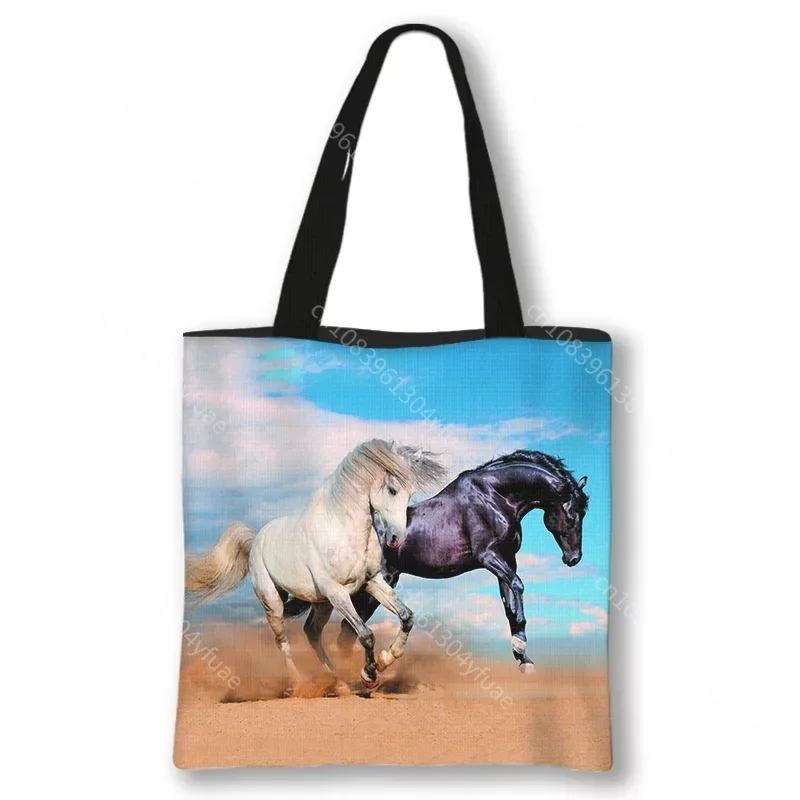 Cool Animal Horse Shopping Bag Fashion Canvas Shoulder Bag Women Handbag Girls Travel Bags Ladies Totes