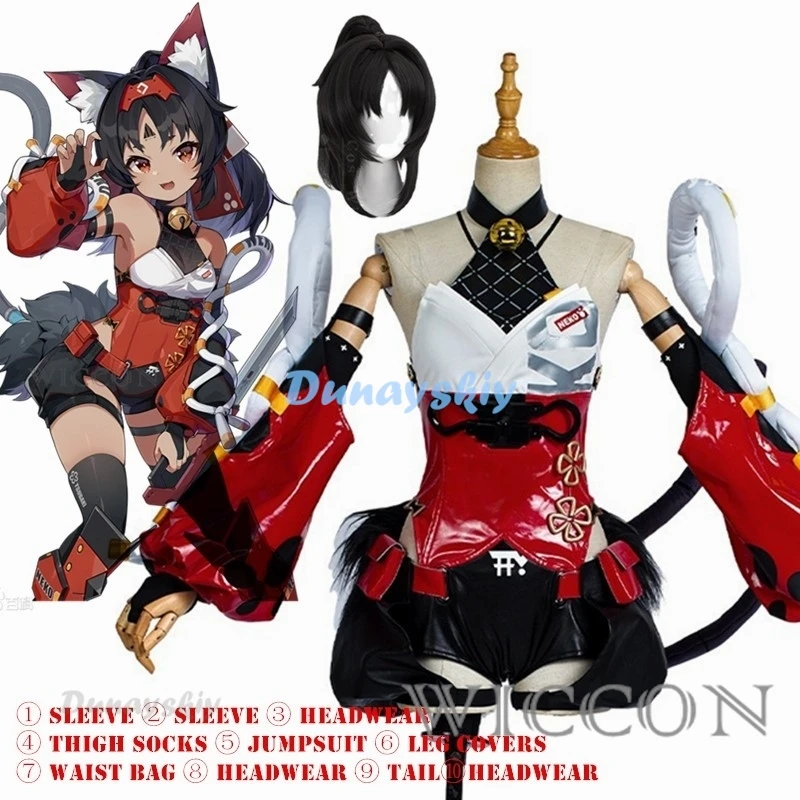 

Game Mana Nekomiya Cosplay Costume Wig Zenless Zone Zero Cosplay Furry Headwear Cunning Hares Nekomata Sleeves Uniform Stockings