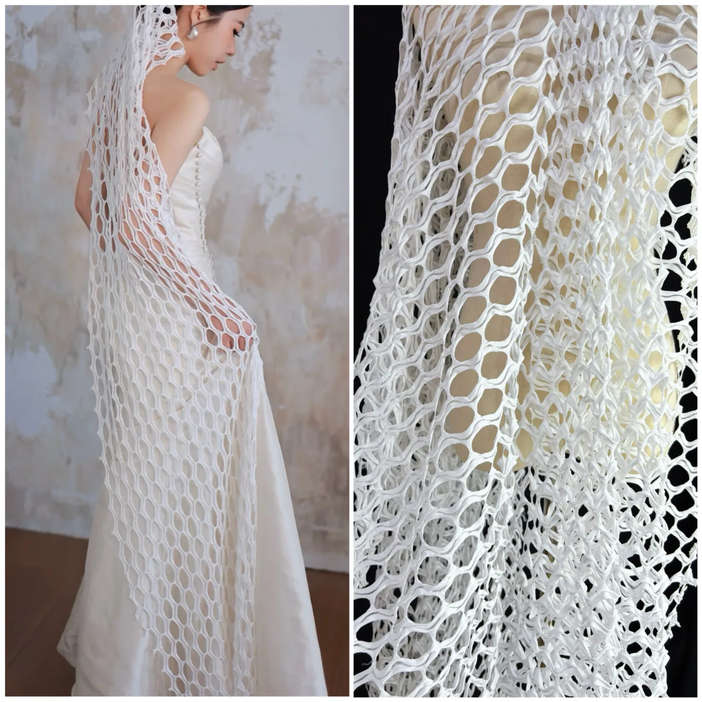 Large Hole Fishnet Mesh Fabric Openwork Grid For Diy Wedding Headpiece Bridal Veil Fashion Designer Dressmaking Sewing Material