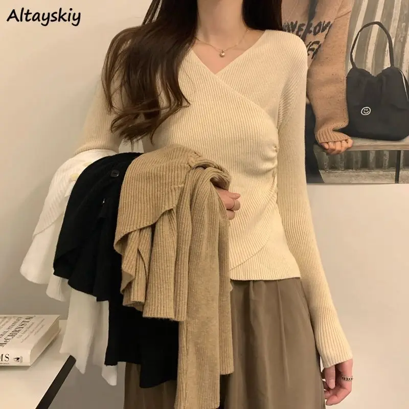 Pullovers Women Solid Criss-cross Special Attractive Basics Korean Style All-match Daily Modern Designed Sweet Young Autumn Warm