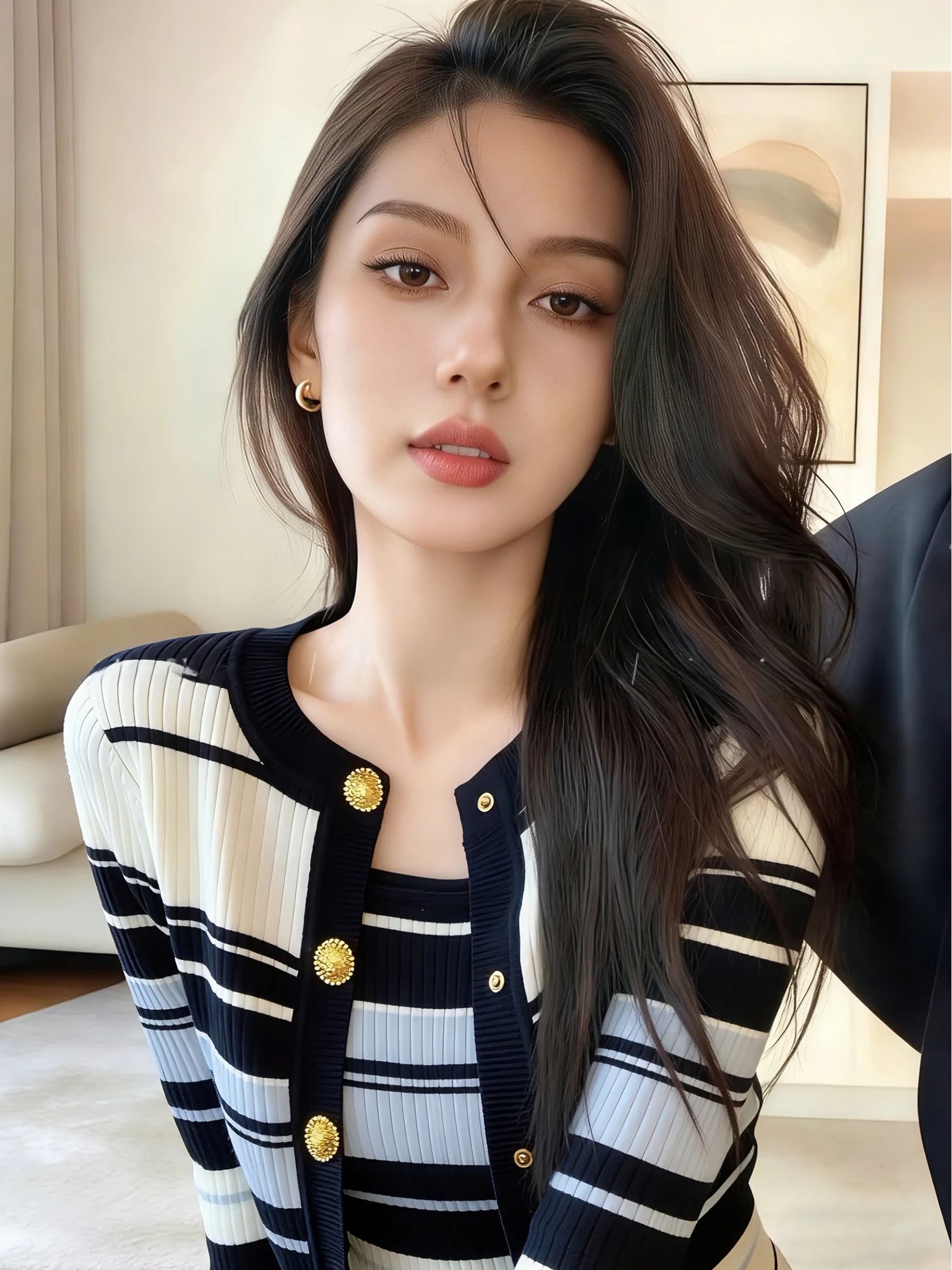 

Women's Knitted Open Cardigan Stripe Pattern Layering Two-Piece Set Self-Preserving Style Spring New Arrival Korean Version S...