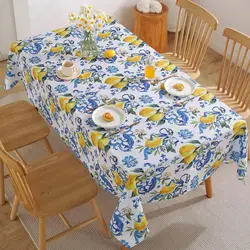 Summer Lemon Flower Rectangle Waterproof Tablecloth Party Decor Washable Farmhouse Kitchen Dining Tablecloth Wedding Decorations