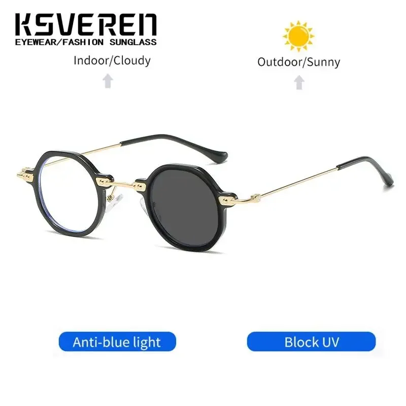 Фотохромные очки для чтения с защитой от синего света, мужские и женские круглые очки в стиле ретро, очки для пресбиопии, очки по рецепту KSVEREN
