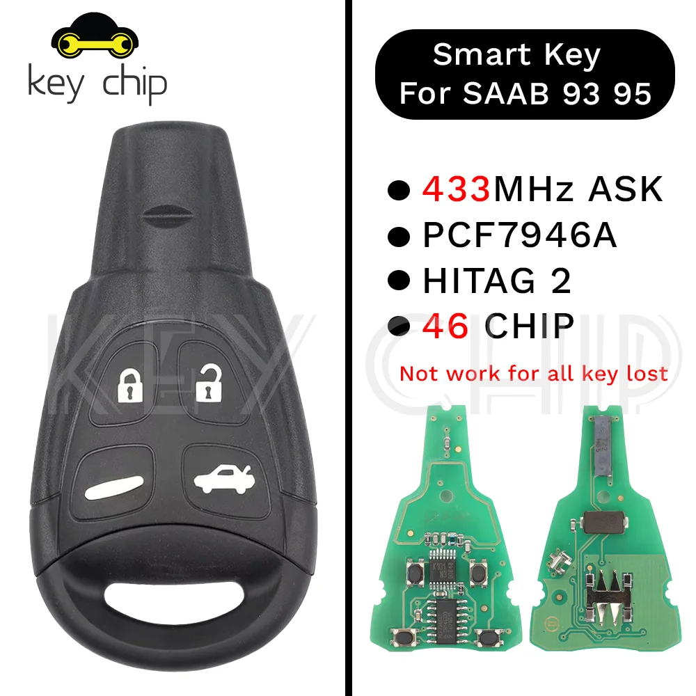 

Для SAAB 93 95 9-3 9-5 WF Сменный умный дистанционный автомобильный брелок с дистанционным управлением LTQSAAM433TX 434 МГц ID46 4 кнопки