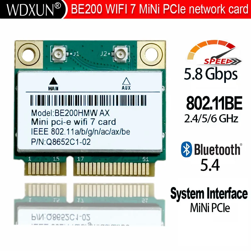 WiFi 7 network Card BE200 BE200HMW mini pcie  Bluetooth 5.4 Tri Band 2.4G/5G/6GHz Wireless Network Adapter For PC Windows10/11