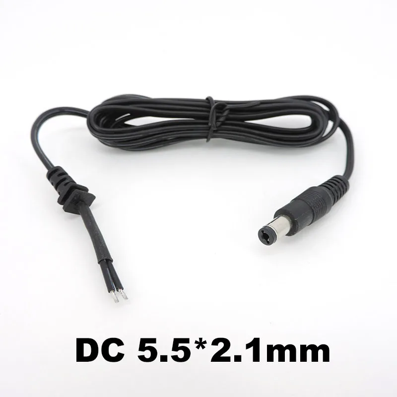 Power Adapter supply Cord DC Male Plug 2pin DC wire Cable 5.5*2.1mm Output for cctv camera laptop charger 150cm repair a