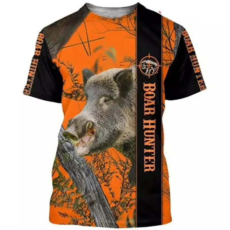

Camo Wild Boar Hunting Animals 3D Print Men's T-Shirt Sporty Slim Fit Unisex Nine Sleeve PU Leather Clean Fit Summer 2015