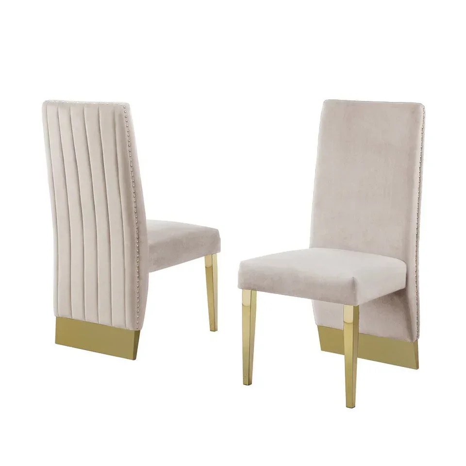 for Modern Luxury Design White Upholstered Dining Chair 6 Chair Table Set Event Gold Wedding Stainless Steel Dining Set