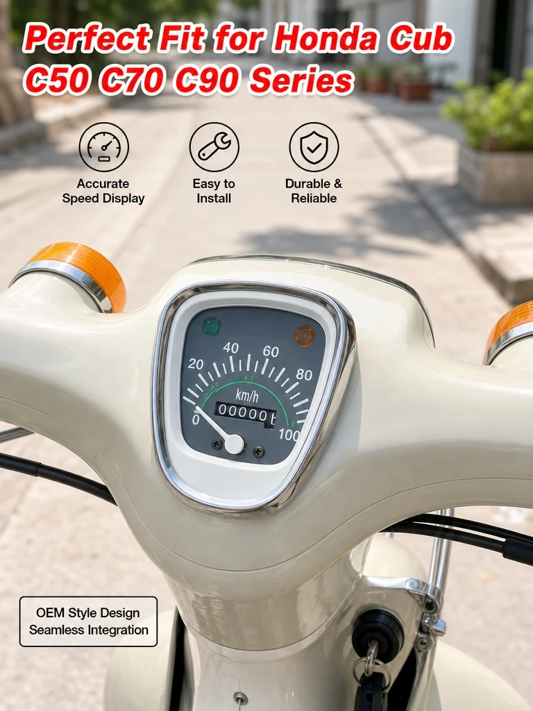 Retro Motorcycle Speedometer Odometer 0-100km/h Indicator Light Gauge For Honda C50 C70 C90 Super Cub