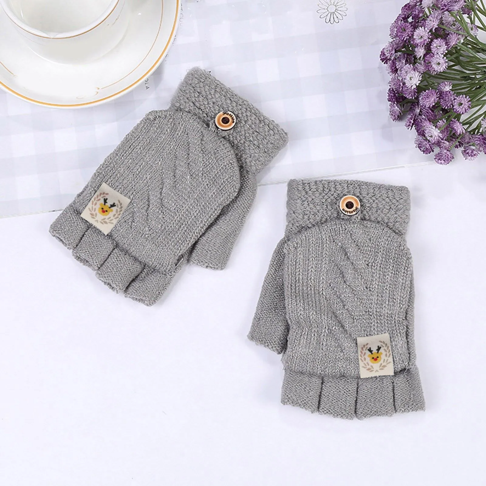 

2024 New Women Gloves Stylish Hand Warm Winter Half Finger Mitten Ladies Faux Woolen Crochet Knitted Wrist Warmer Gloves