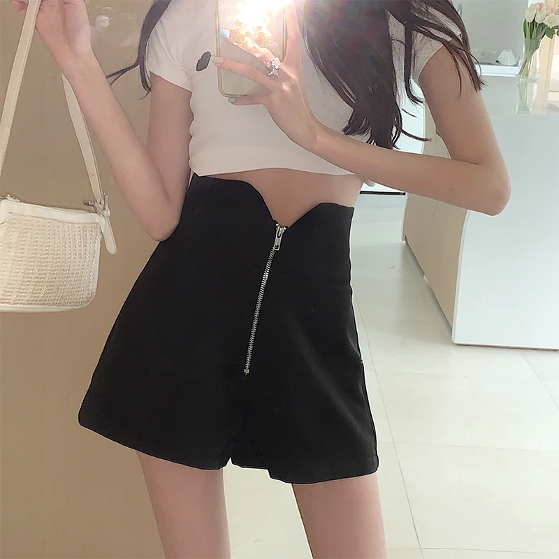 Black A-Line Casual Shorts Women's Summer plus Size Wide Leg Pants High Waist Outdoor Wear Slimming Versatile Hot Pants