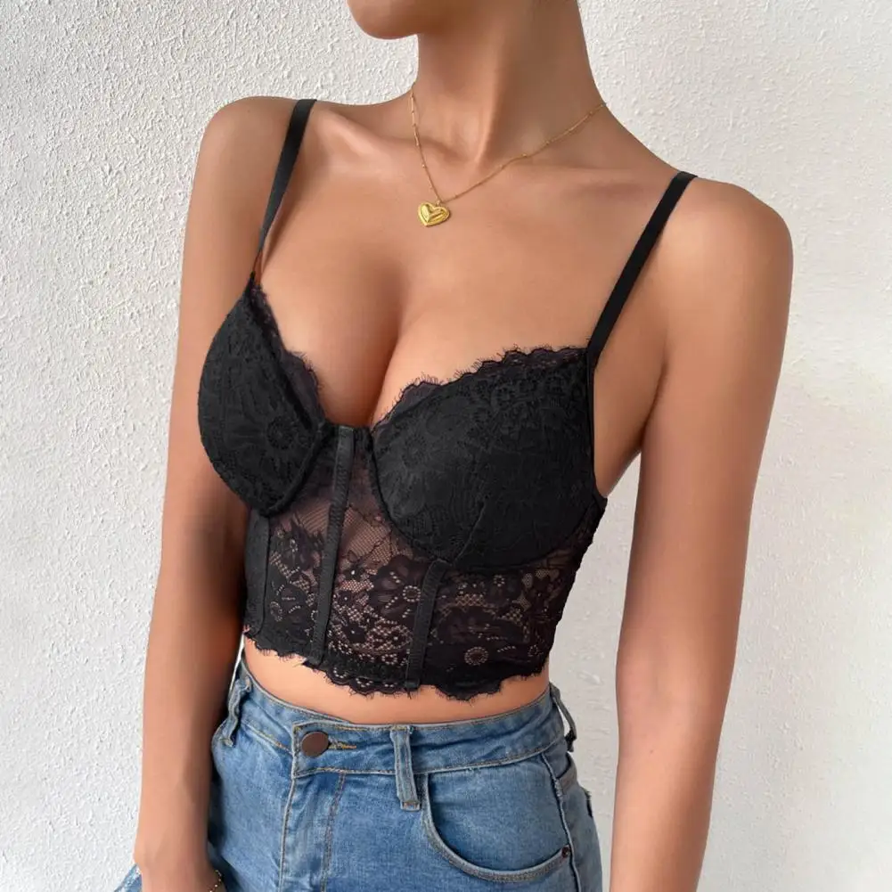 

Sexy Lace Camisole, Adjustable Sling Bra Vest, Hollow Design, See-through, Embroidery Lace Bottoming Underwear, Womens Tank Tops