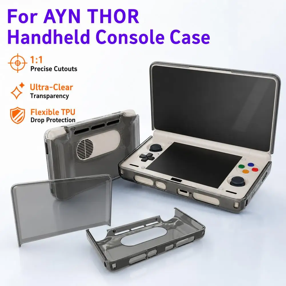 Case for AYN Thor TPU Clear Protective Cover Split Clamshell Handheld Gaming Console Shell Shockproof Anti Drop Scratch