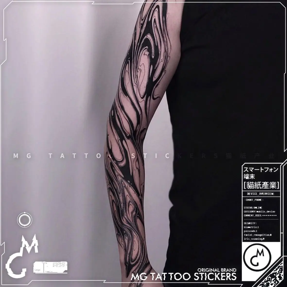 Black Abstract Line Temporary Tattoo Art Lasting Fake Tattoo for Woman Man Arm Punk Tatto Sticker Waterproof Tatuajes Temporales