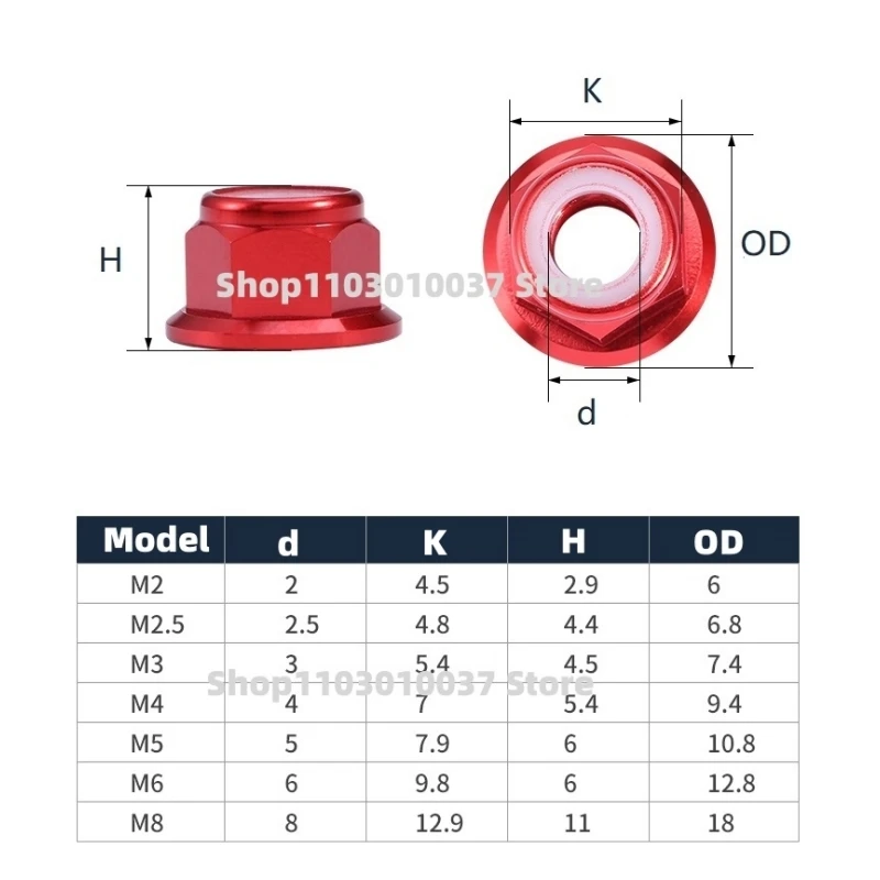 M2M3M4M5 Aluminum Flange Nylon Insert Lock Nut Anodized Self-locking Nut Red/black/blue/orange/ golden/purple/pink/sliver/grey